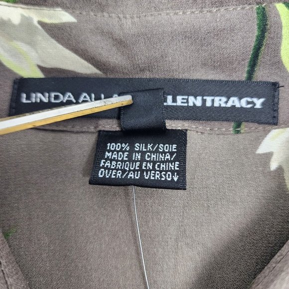 LINDA ALLARD ELLEN TRACY Brown Floral Sheer Silk Tie Sleeveless Blouse Size 10 - Picture 6 of 12